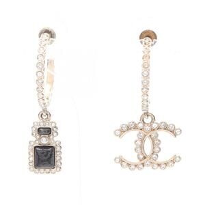 CHANEL Authentic Black Logo Earrings